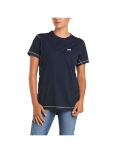 Ropa De Trabajo Ariat Rebar Trabajo Woman Camo Flag T Shirts Mujer Azul Marino | MDSX67504