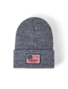 Sombreros Ariat Rebar American Flag Patch Beanie Hombre Azul Marino | YVWQ26305